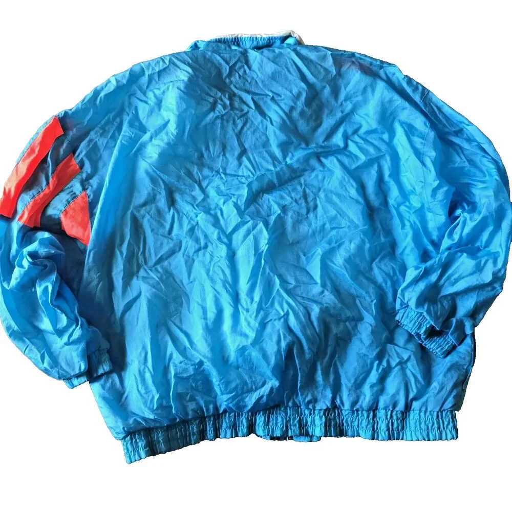 Vintage 90s XL Colorblock Windbreaker Jacket Teal Neon Retro Zip Blue Orange